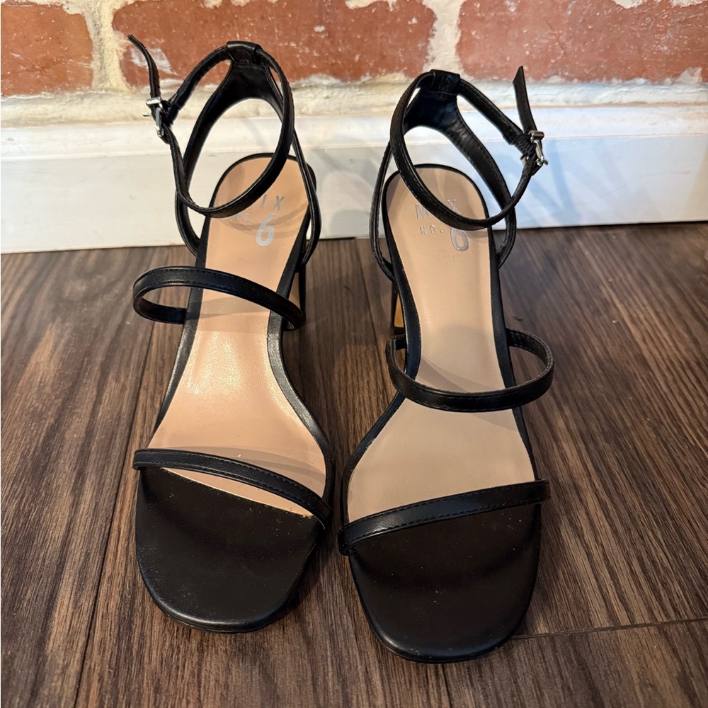 Mix No. 6 Black Heeled Sandals with Strappy Design